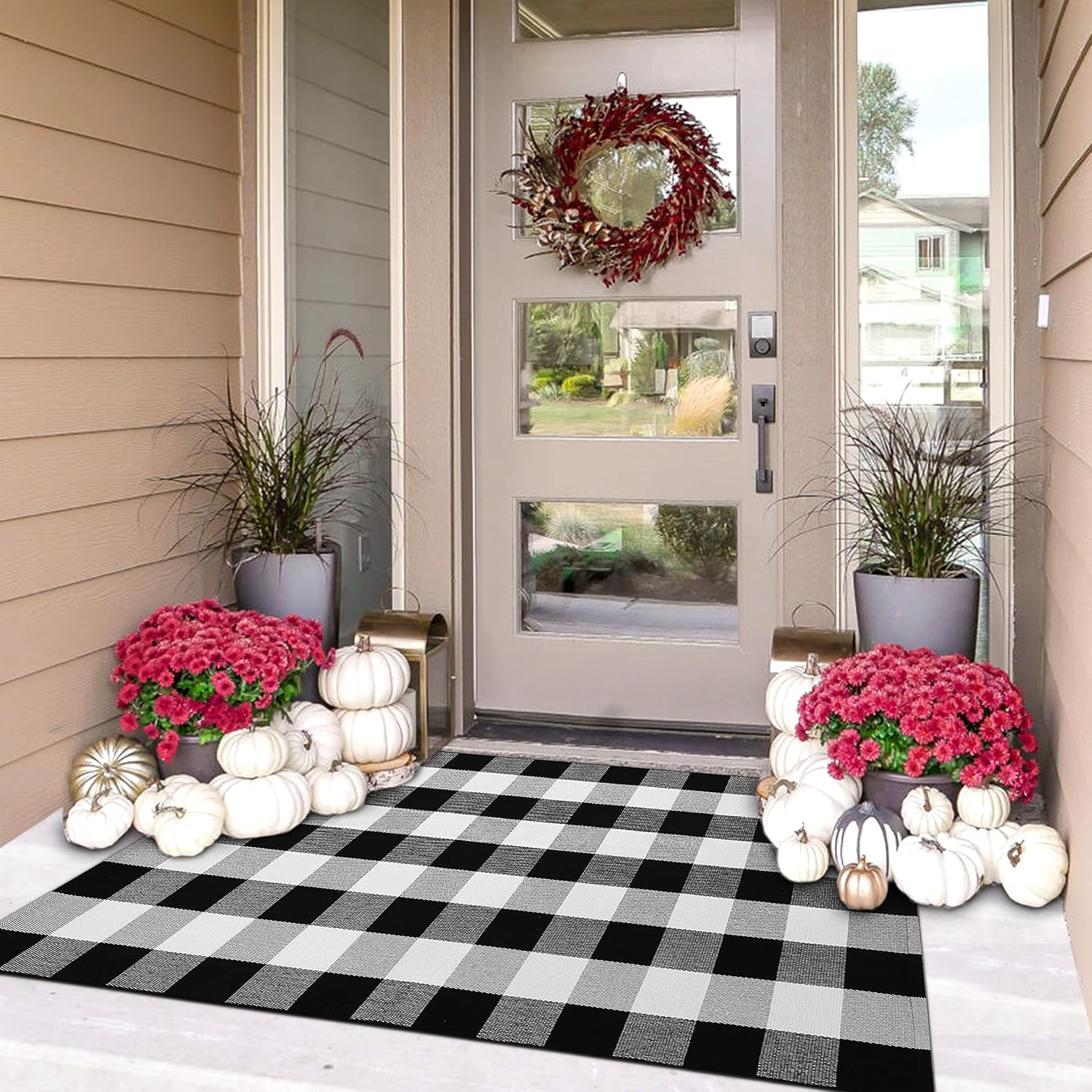 IOHOUZE Buffalo Plaid Checkered Rug -3x5 Front Door Mats, Washable Rug for Front...