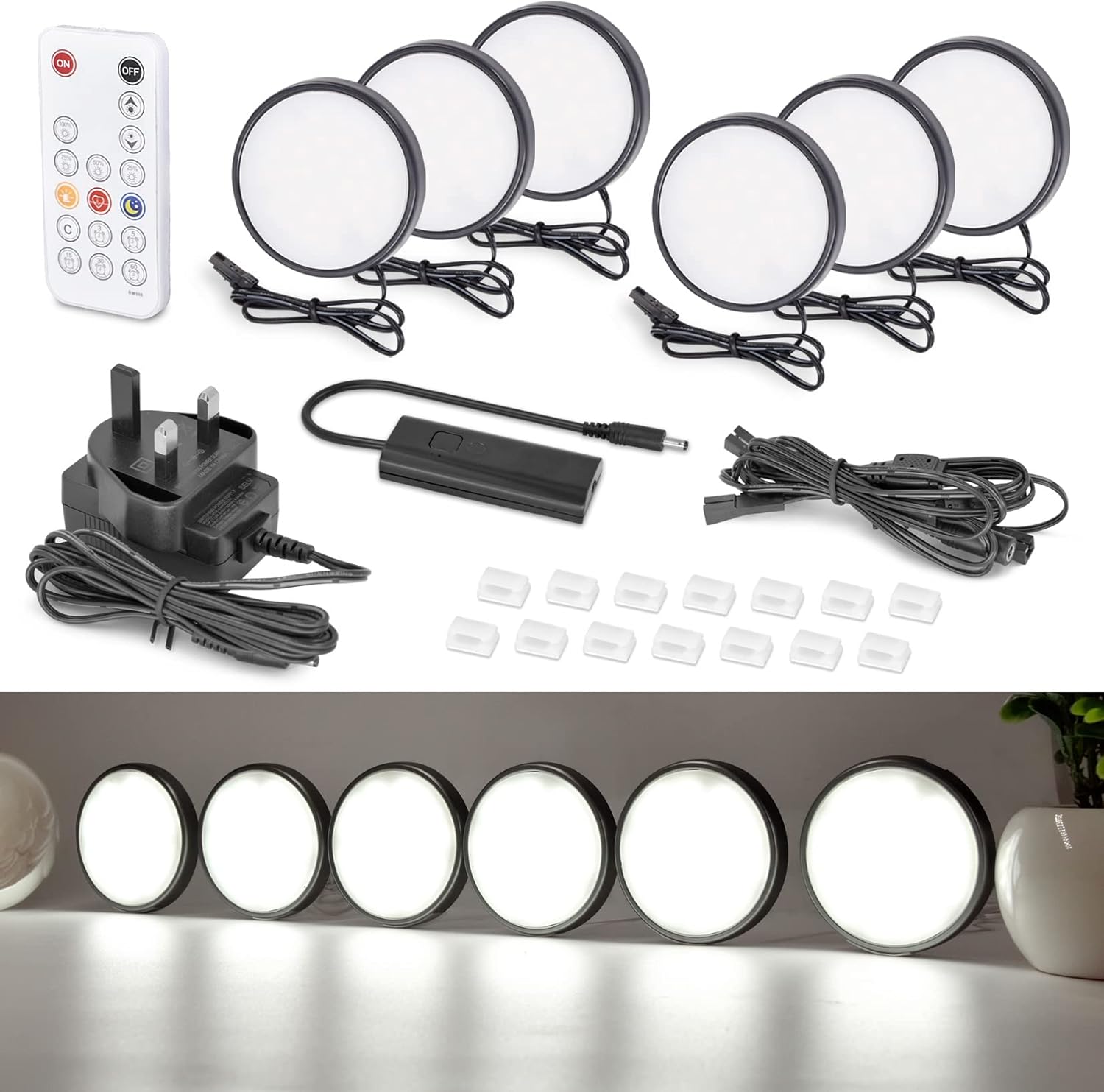 WOBANE Under Counter Lights,Dimmable LED Under Cabinet Lighting,Black LED Puck L...