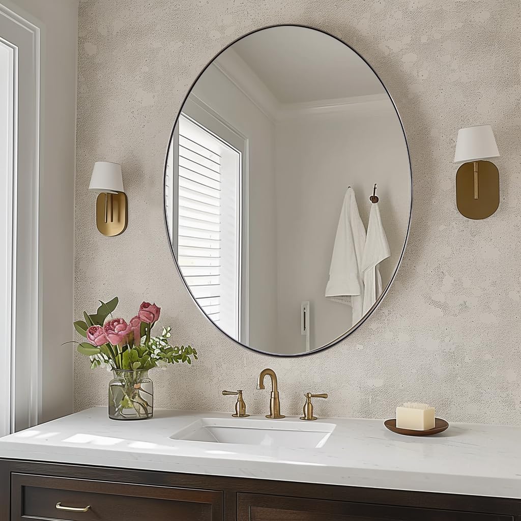 ANDY STAR Brushed Nickel Oval Wall Mirror, 20x28, Modern Bathroom Mirror, Sturdy...