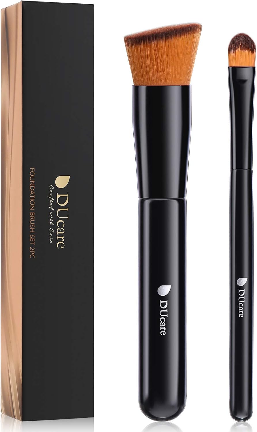 DUcare Foundation Concealer Brush Set 2Pcs Professional Flat Top Kabuki Brush fo...