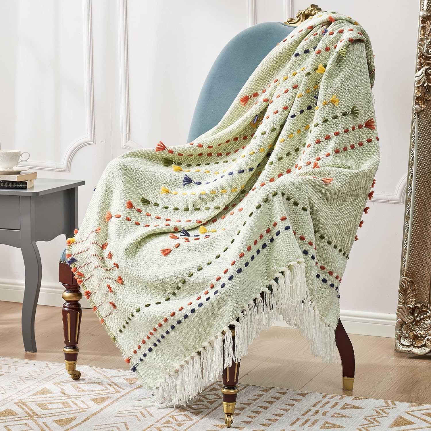 Amélie Home Boho Throw Blanket for Couch, Bohemian Decorative Summer Throw Blank...