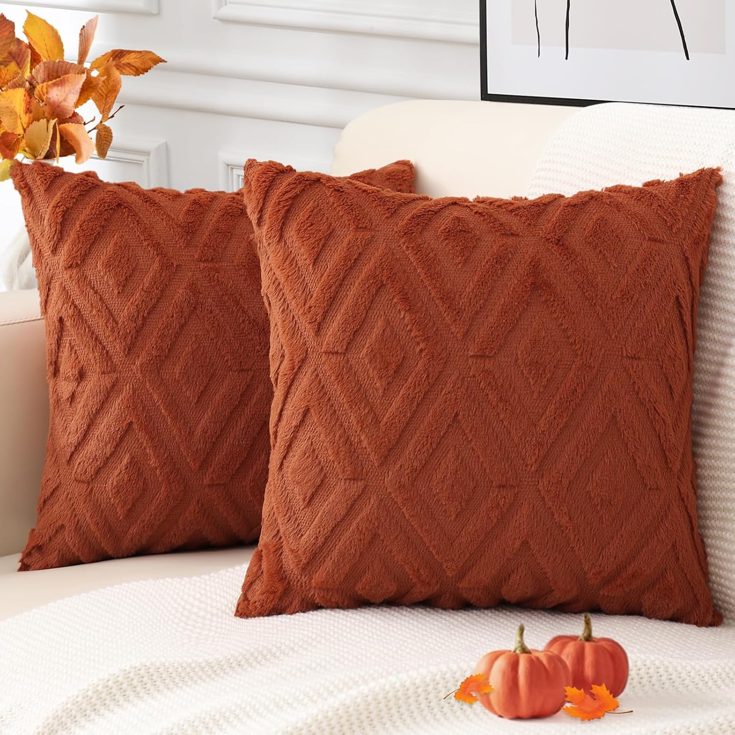 Pallene Fall Soft Faux Fur Throw Pillow Covers, Special Plush Short Wool Velvet...