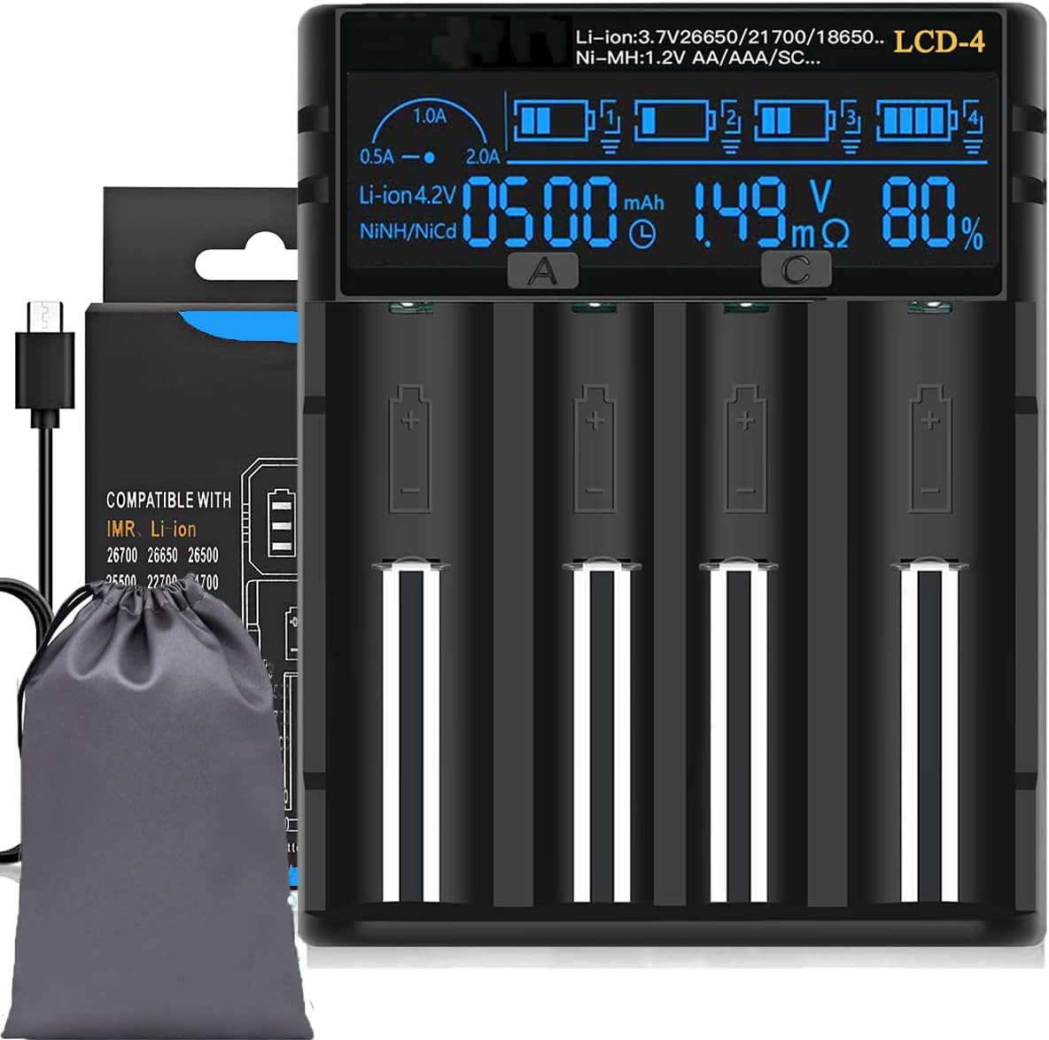 18650 Battery Charger, LCD Screen Can Display Capacity, 2A Fast Universal 18650...
