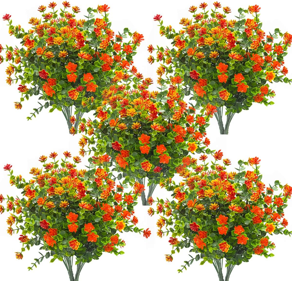 Grunyia 10 Bundles Artificial Fake Flowers, Faux Outdoor Plastic Plants UV Resis...