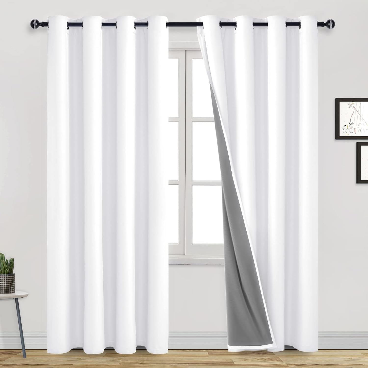 DWCN White 100% Blackout Curtains 84 Inches Long for Living Room Thermal Insulat...