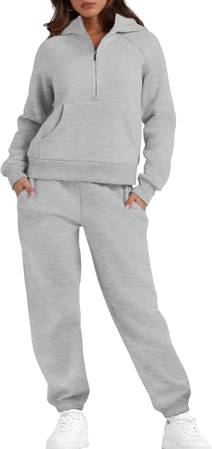 Aokosor Womens 2 Piece Outfits Lounge Half Zip Hoodie Sweatsuit Sets Oversized S...