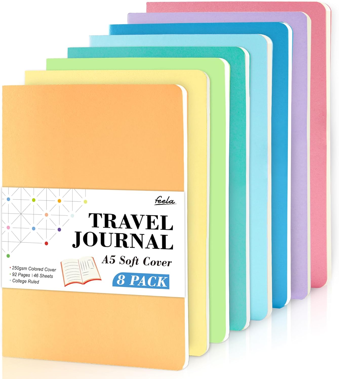 feela 8 Pack Soft Cover Journal Bulk, Special Notebooks College Ruled for Work,...