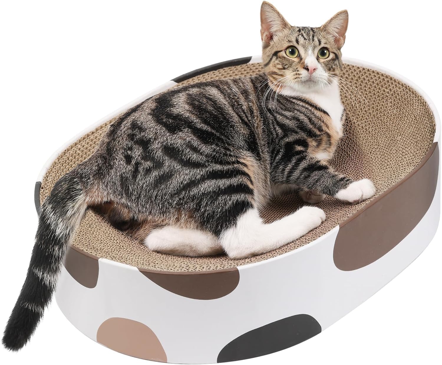 ComSaf Cat Scratcher, 2 In 1 Oval Corrugated Cat Scratching Board, Round Cat Scr...