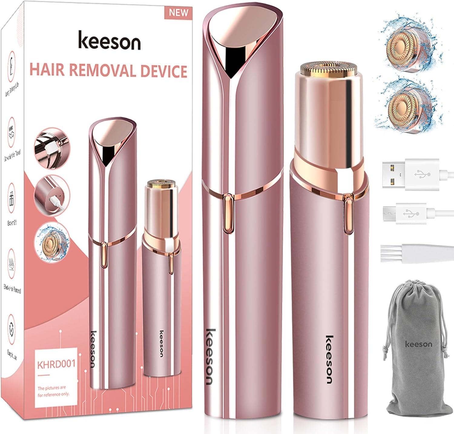 Facial Hair Removal for Women, Painless Womens Facial Hair Remover with 2 Replac...