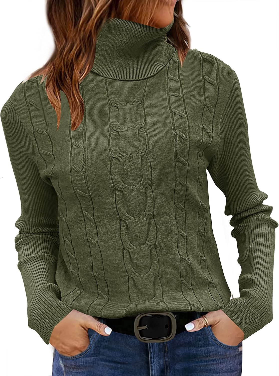 LEANI Womens 2024 Turtleneck Sweaters, Special Cable Knit Long Sleeve Pullover S...