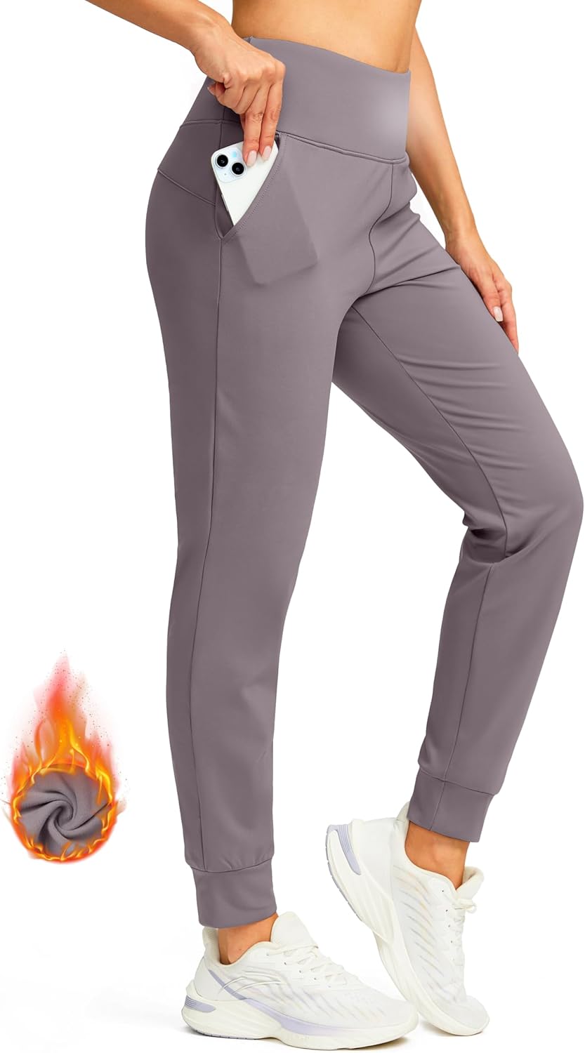 SANTINY Women's Fleece Lined Joggers, Special Water Resistant High Waisted Therm...