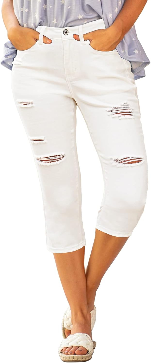luvamia Womens Capri Jeans, Special High Waisted Skinny Ripped Jean, Innovative...