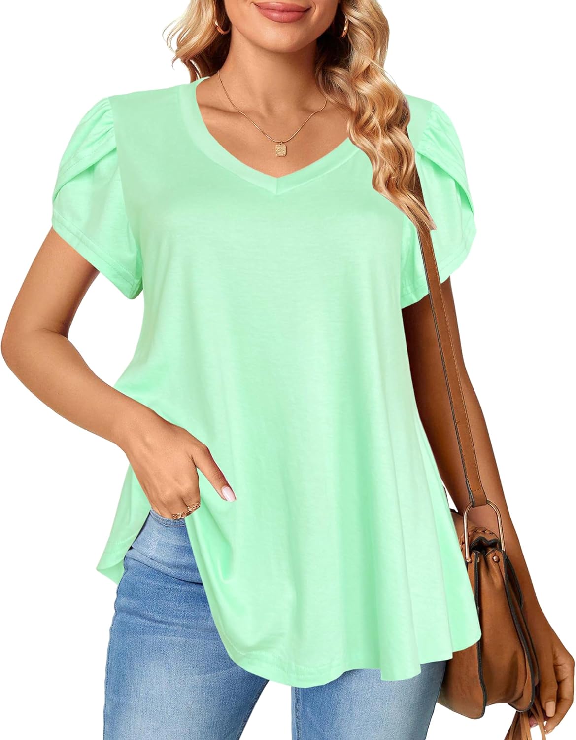 Afibi Women's Summer V Neck Dress, Special Loose Dressy Shirts for Women, Stylis...