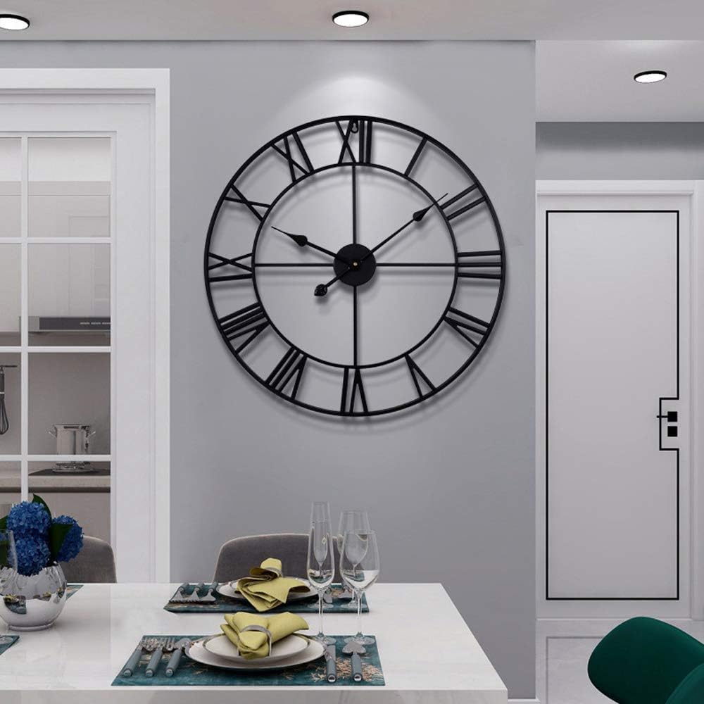 Large Modern Metal Wall Clocks Rustic Round Nearly Silent Little Ticking Battery...