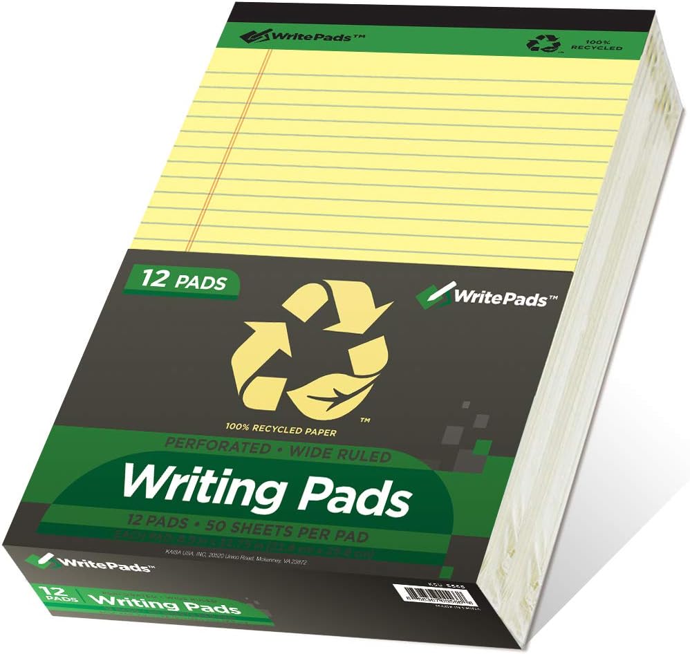 KAISA Legal Pads Writing Pads Recycled Paper, 8.5"x11.75" Wide Ruled Perforated...