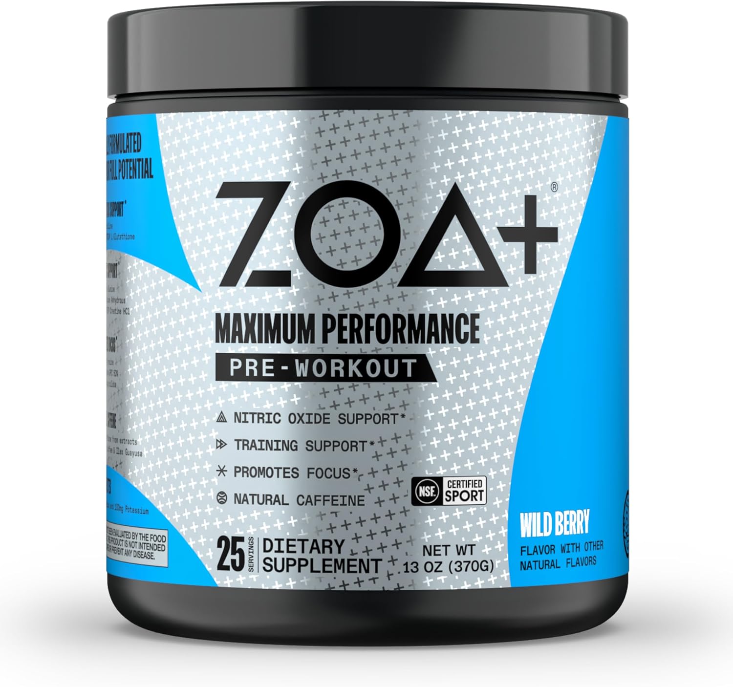 ZOA+ Zero Sugar Pre Workout Powder, Wild Berry - NSF Certified for Sport with El...