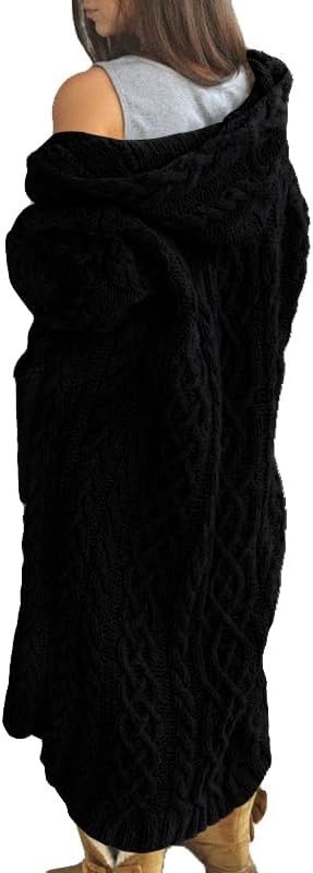 NIUBIA Womens Casual Long Sleeve Open Cardigan Warm Hooded Outwear Coat Cable Kn...
