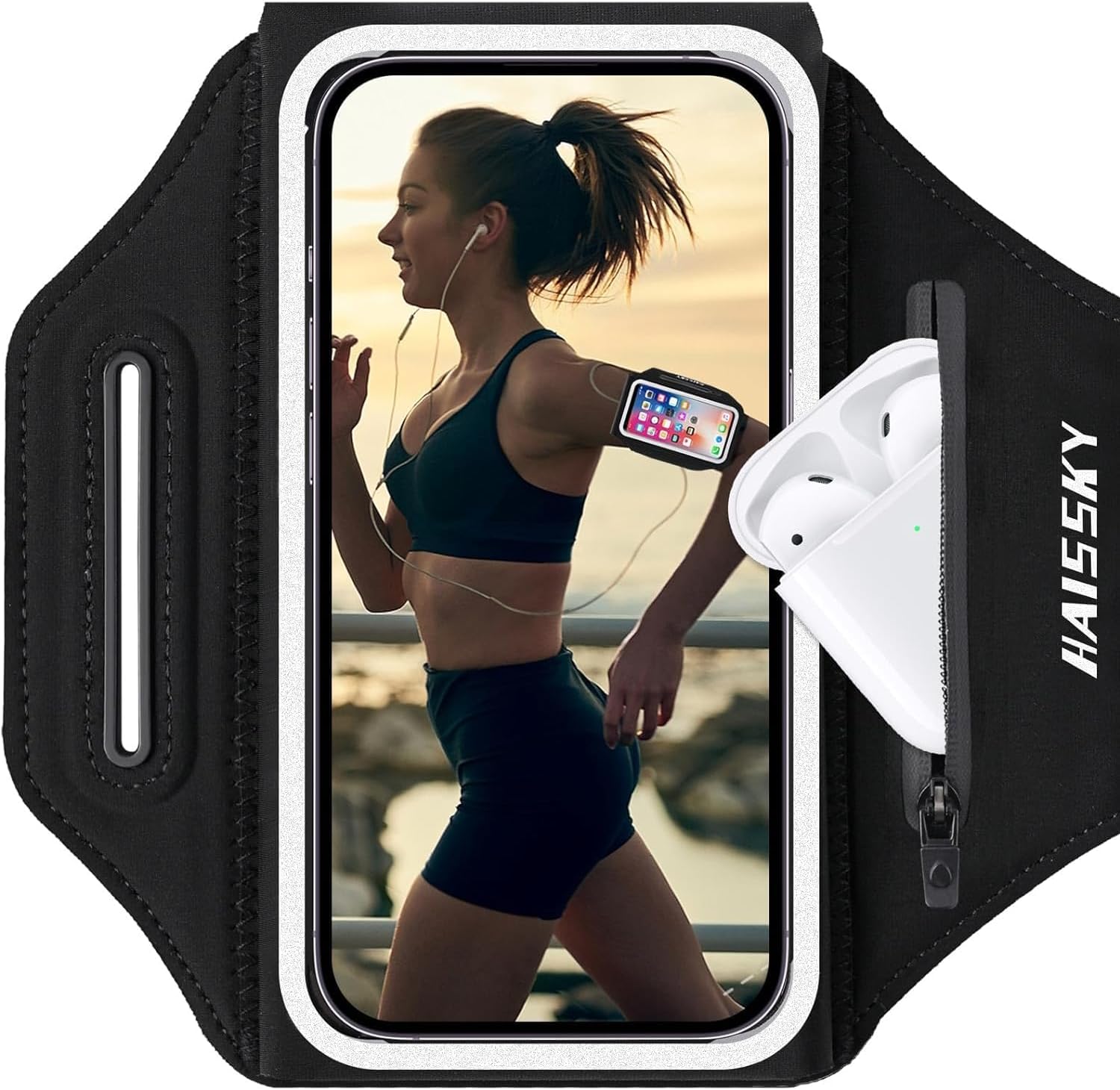 6.8'' Running Phone Holder with Earphone Bag, RAZOBWS Phone Arm Band for iPhone...