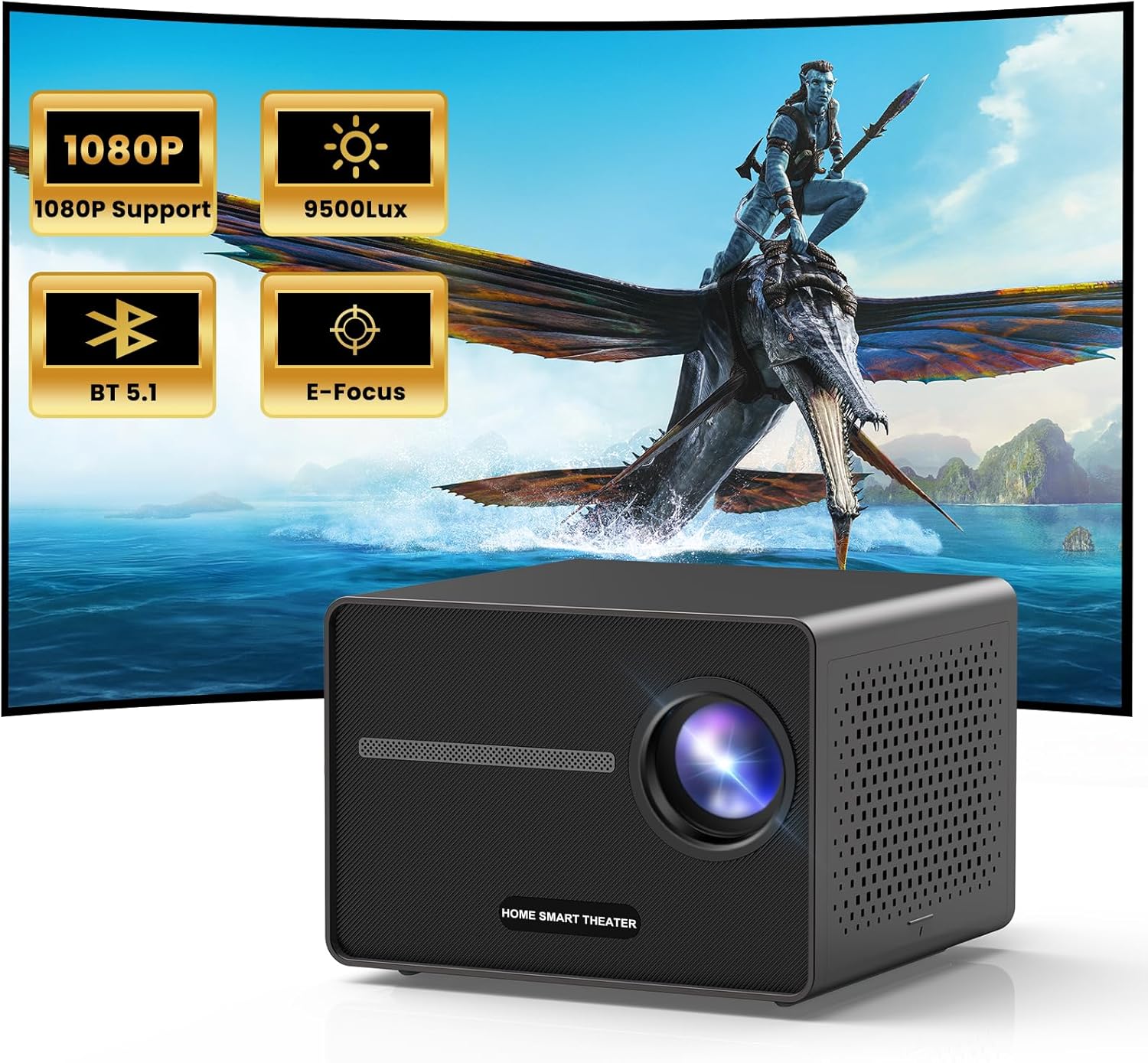 HAPPRUN Projector, [Electric Focus] Mini Projector, 1080P Support Portable Bluet...