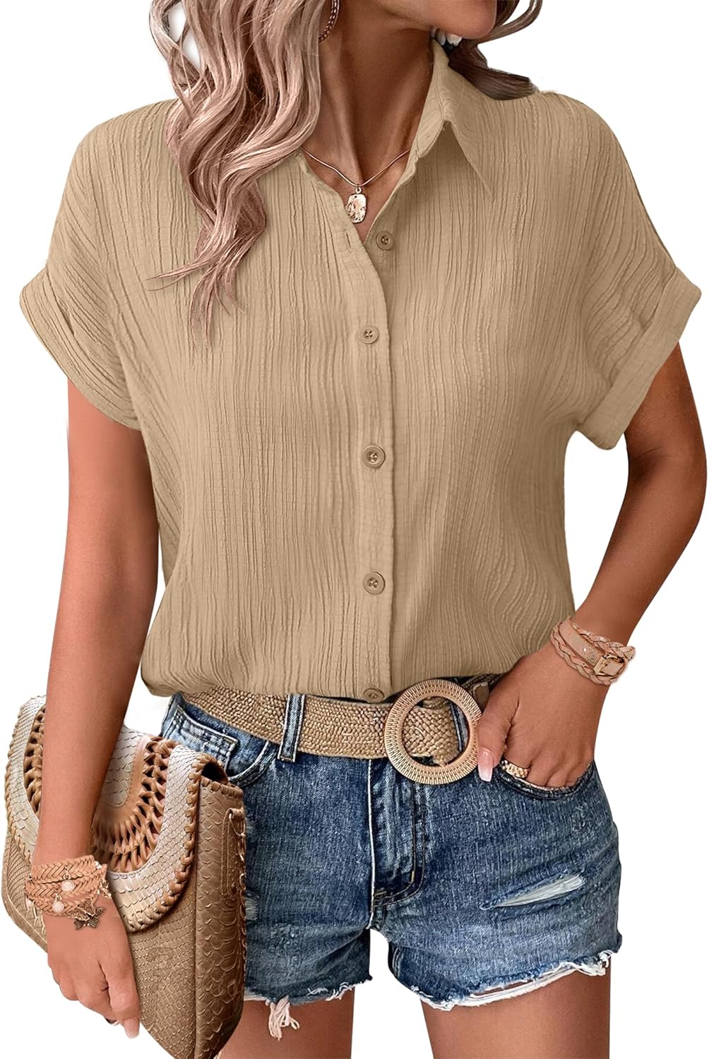 Zeagoo Womens Button Down Shirts, Special Casual Short Sleeve Dress Shirt, Innov...