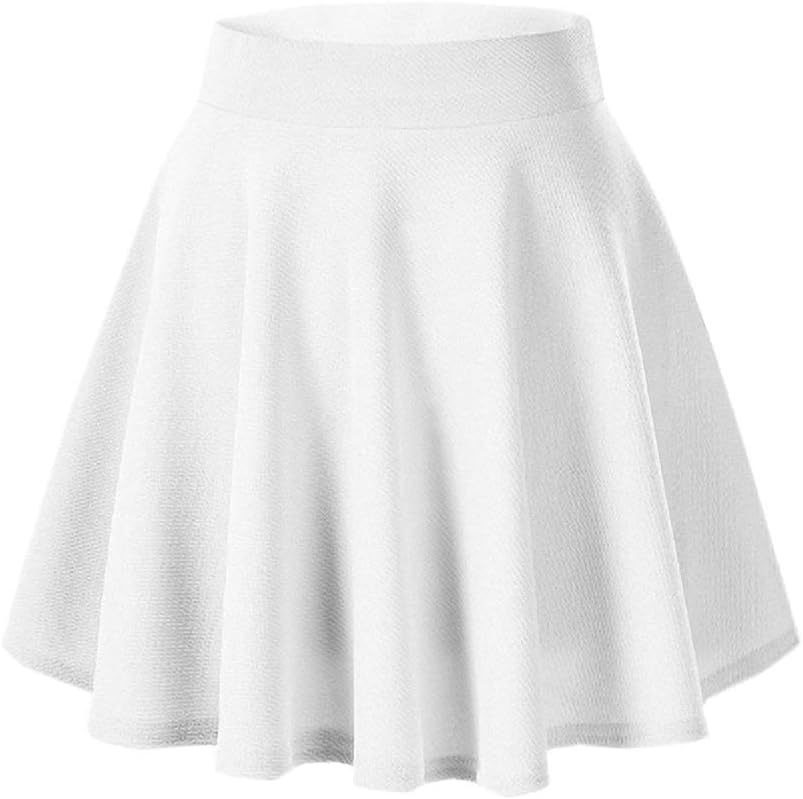 Afibi Casual Mini Stretch Waist Flared Plain Pleated Skater Skirt X-Large White