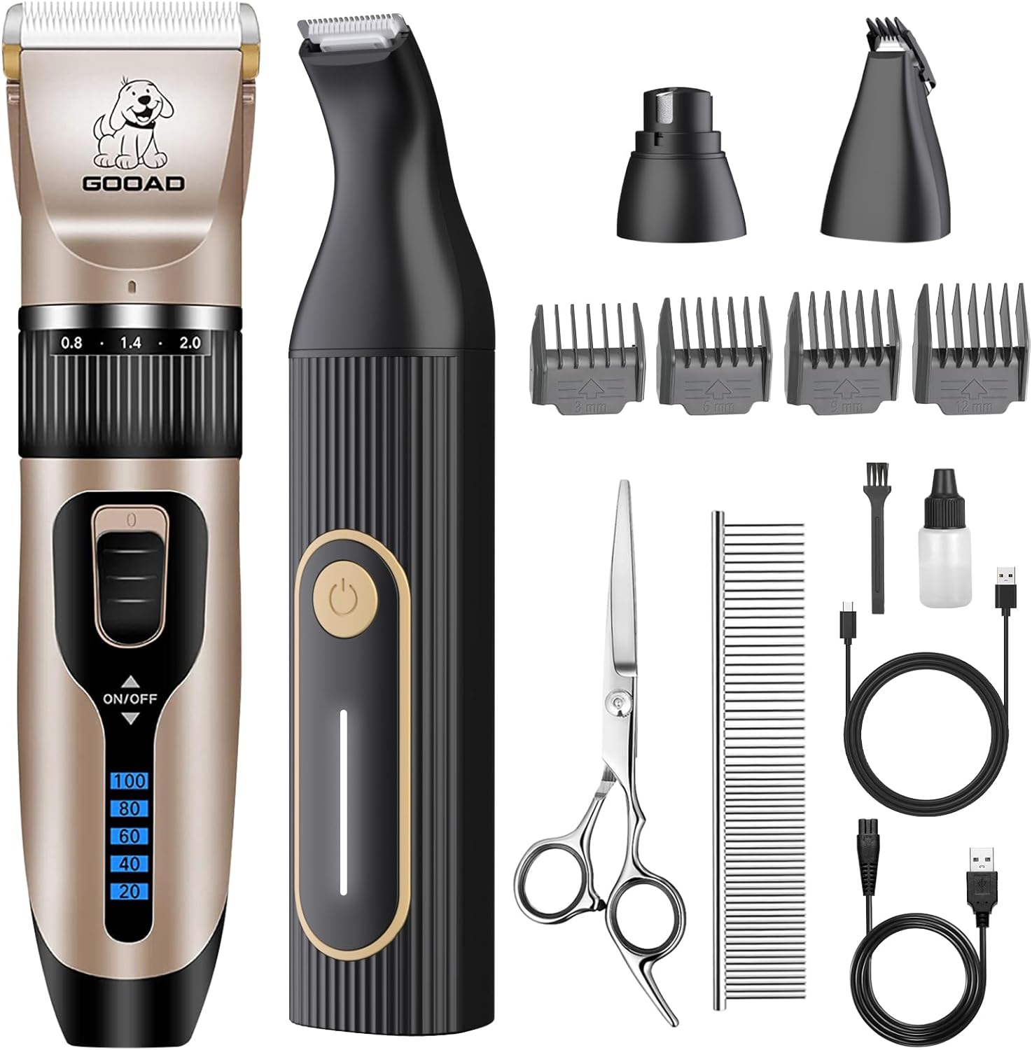 Dog Clippers Grooming Kit Hair Clipper -4 in 1Low Noise -Rechargeable-Cordless Q...