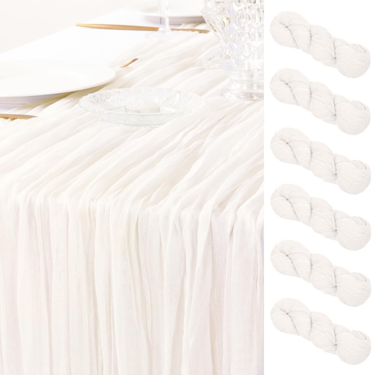 6 Pack Ivory White Cheesecloth Table Runner Fall Thanksgiving Table Runner Bulk...