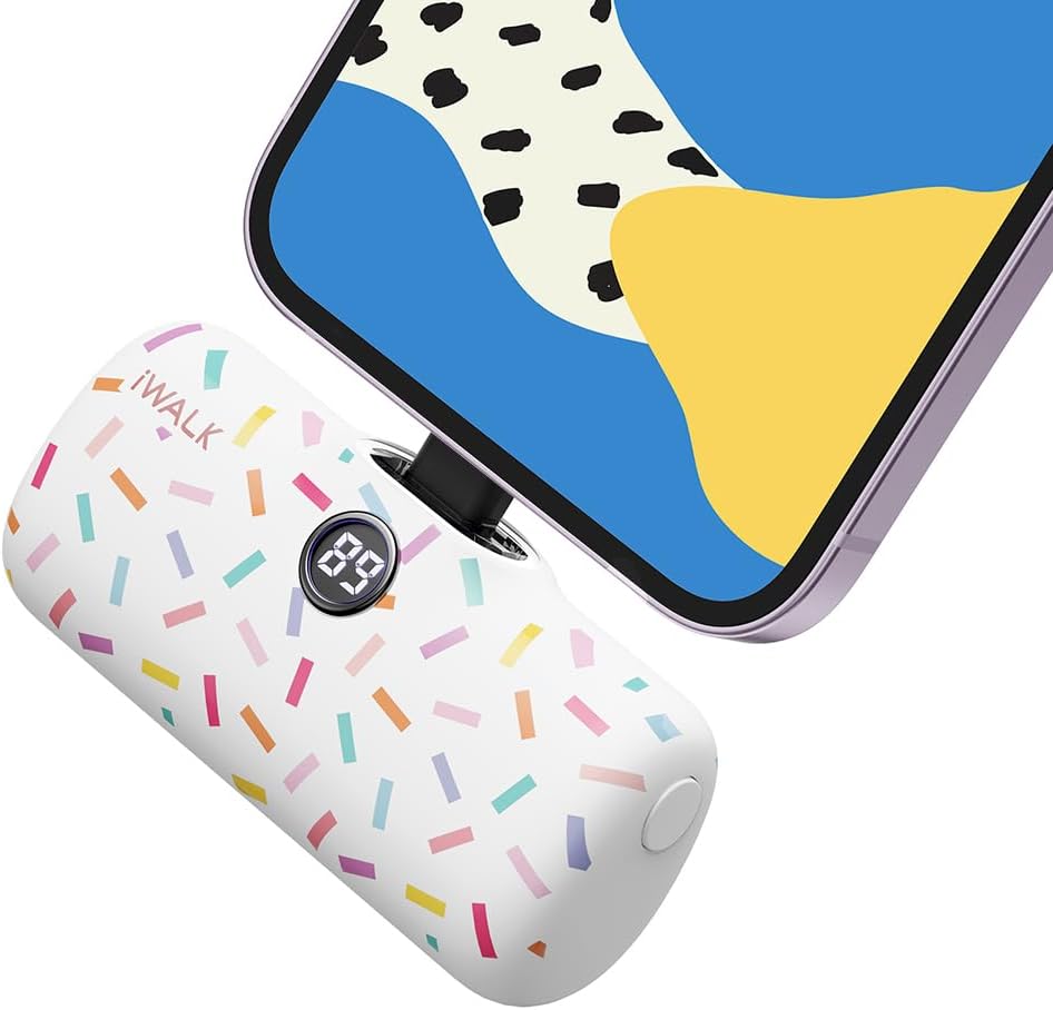 iWALK Pattern Small Portable Charger 4800mAh, Colorful Mini Power Bank PD Fast C...