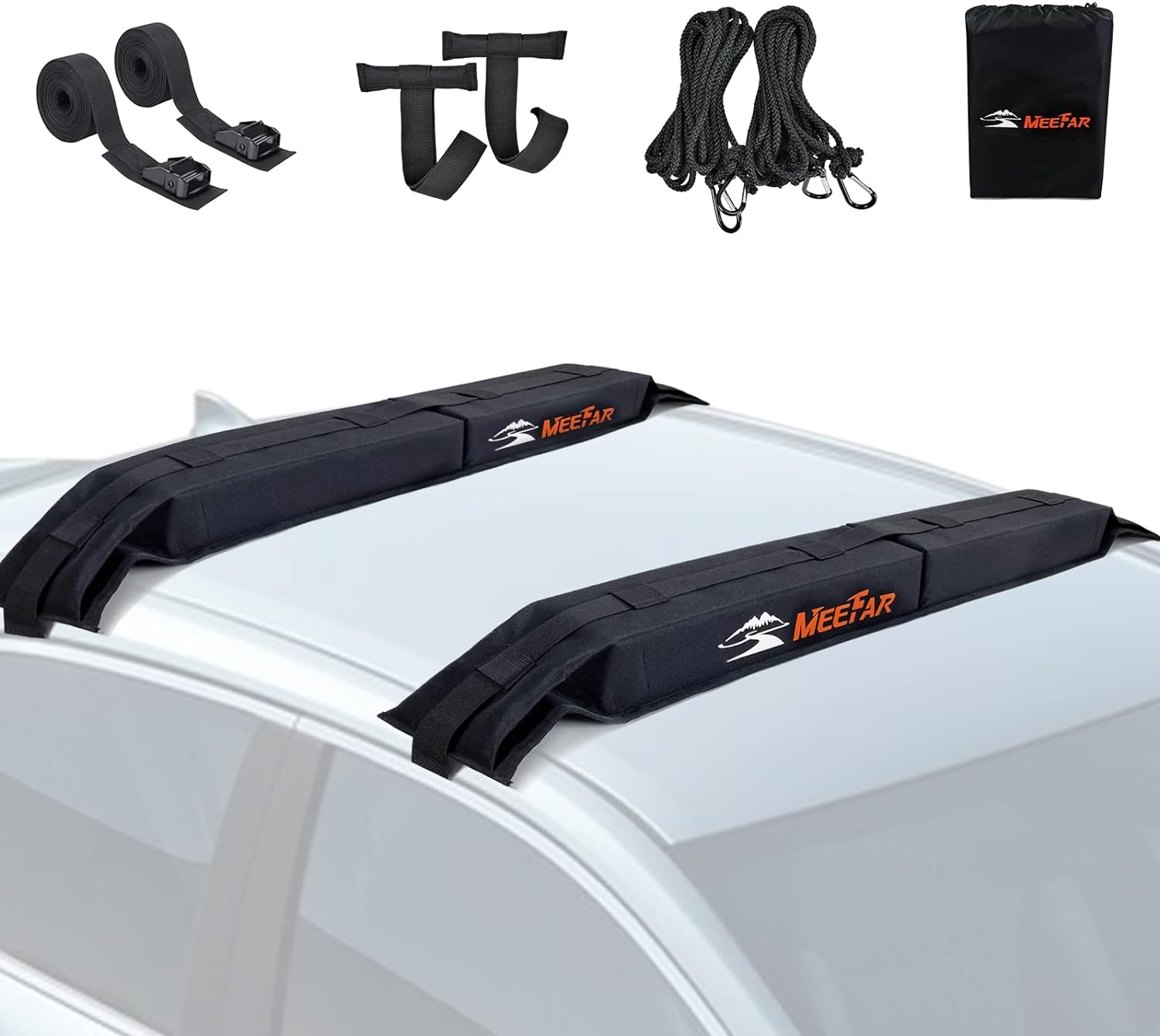MeeFar Universal Car Soft Roof Rack Pads Luggage Carrier System for Kayak Surfbo...