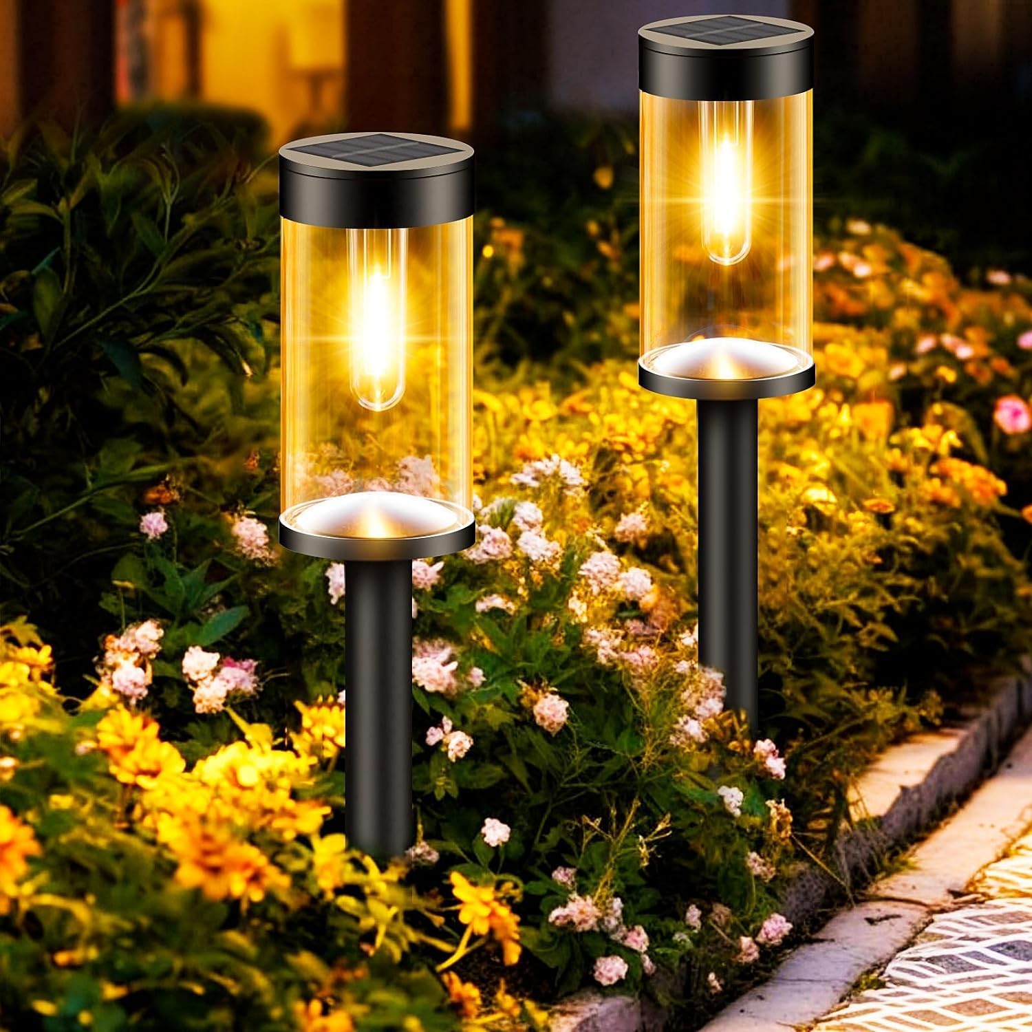 nipify Solar Path Lights, 2 Pack Auto On/Off Solar Lights Outdoor Garden Stake W...