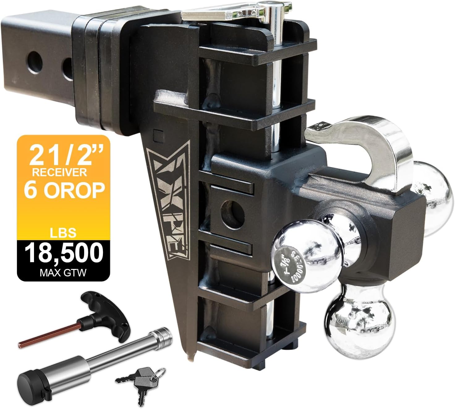 Adjustable Trailer Hitch Fits 2.5-Inch Receiver, Heavy Duty Tow Hitches (17000 L...