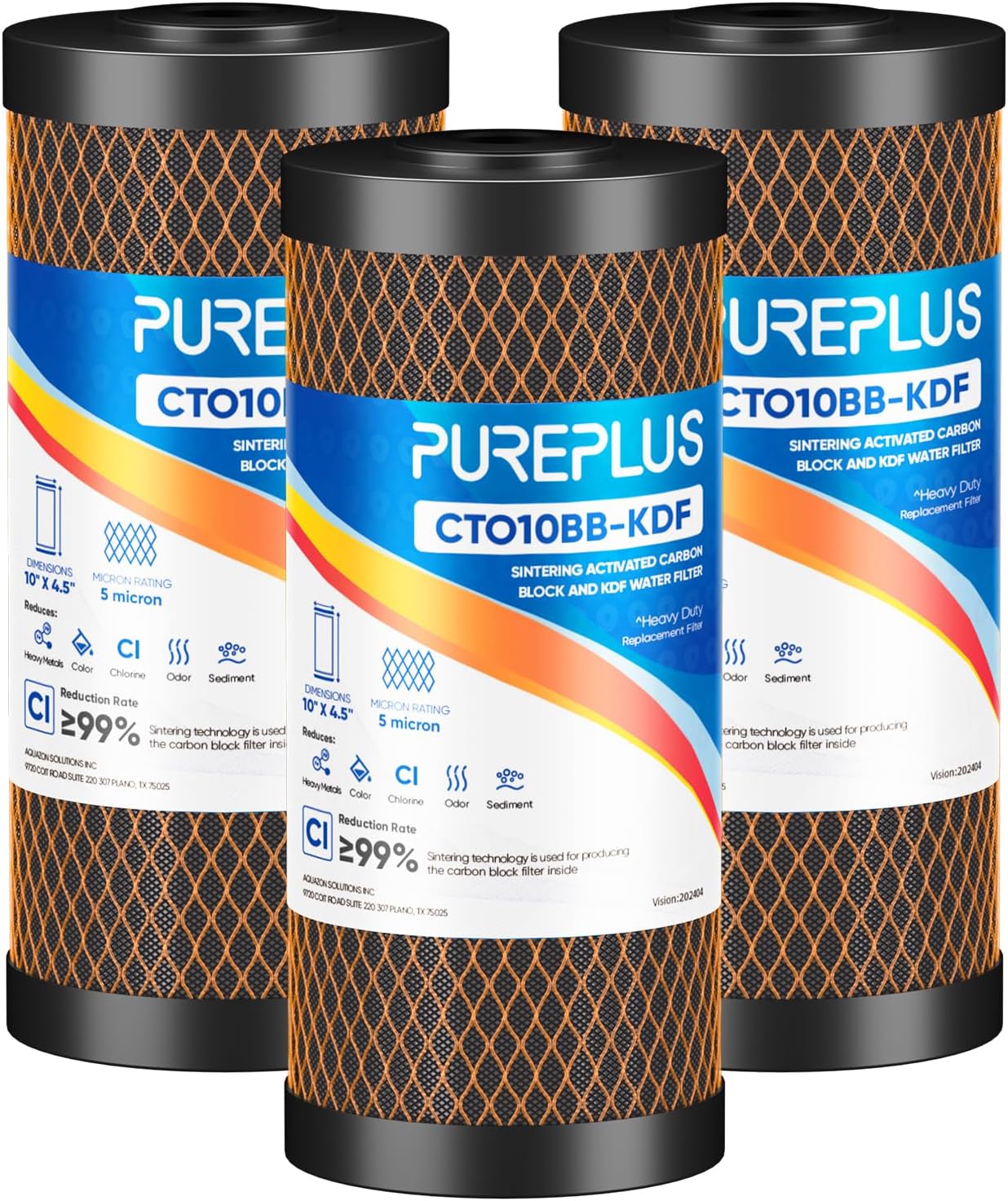 PUREPLUS 5 Micron 10" x 4.5" Whole House Coconut Shell Activated Carbon and KDF...