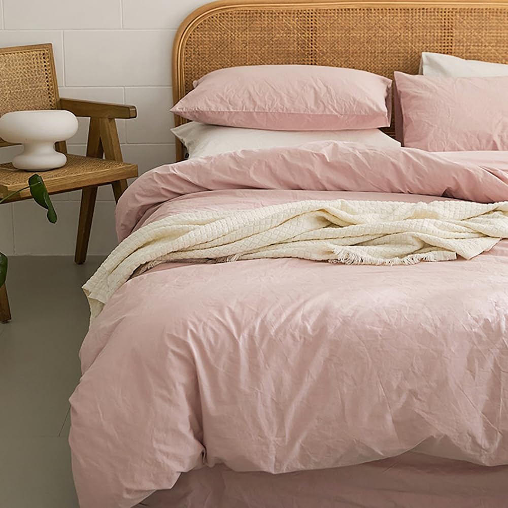Michorinee Blush Pink Duvet Cover Set Double Bed Baby Pink Bedding Set Washed Mi...
