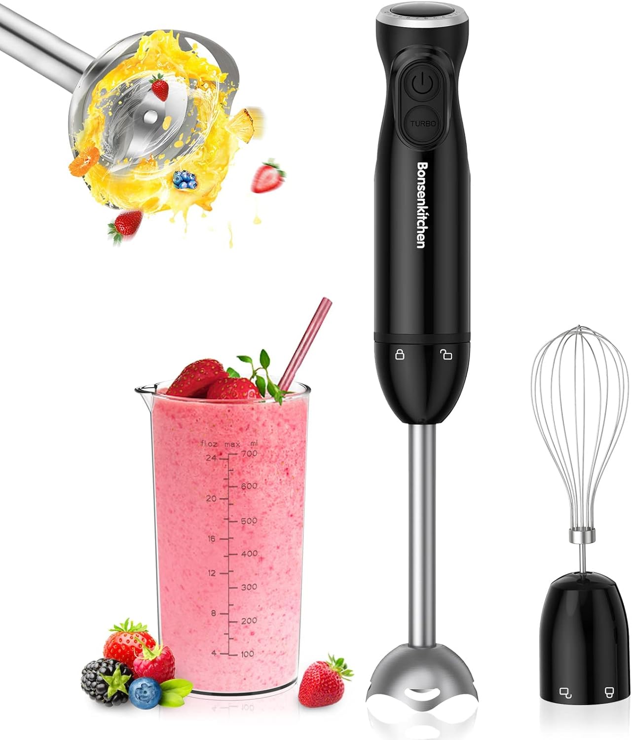 Bonsenkitchen Immersion Blender Handheld, 12-Speed and Turbo Hand Blender Electr...