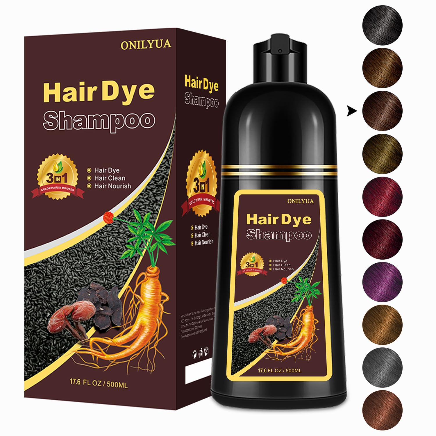 Herbal Light Brown Hair Color Shampoo - 3 in 1 Lasting Hair Dye for Women & Men,...