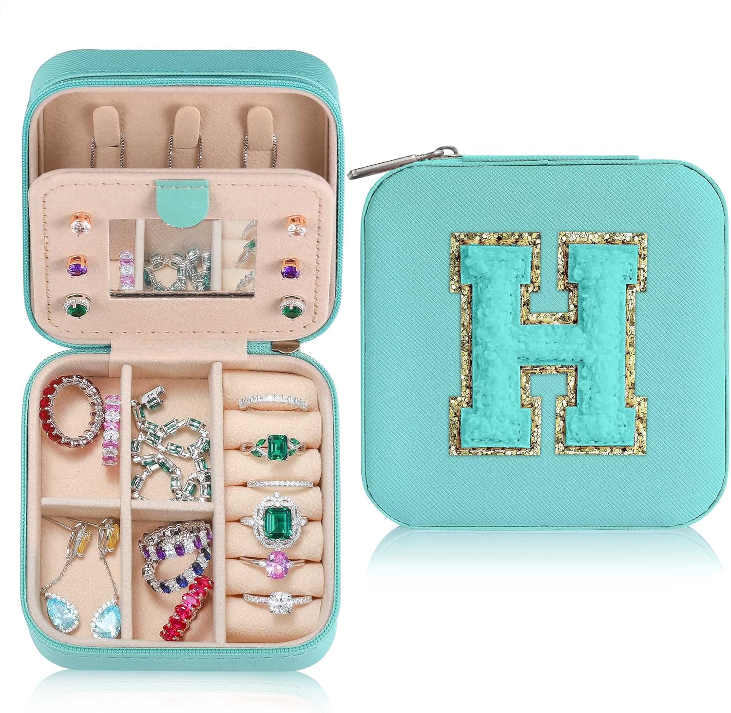 Parima Travel Jewelry Case for Women Girls, H Initial Jewelry Box | Small Jewelr...