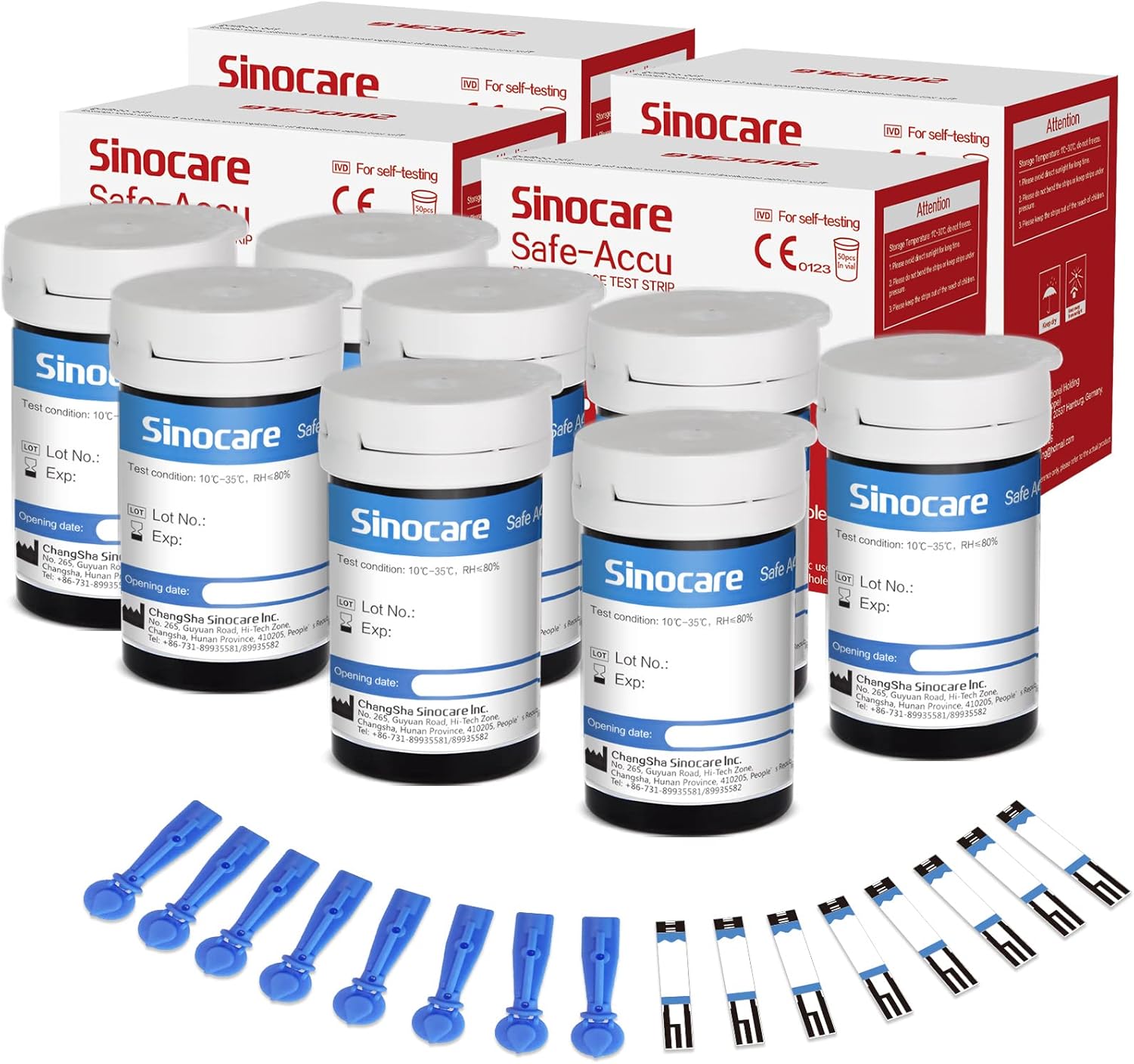 Sinocare Blood Sugar Test Strips, 50pcs No Coding (Safe Accu) Blood Glucose Test...