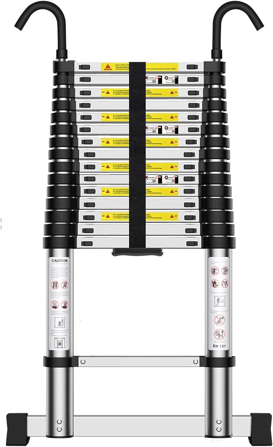 Teenza Telescopic Ladder 6.2m/20ft, Aluminium Extendable Ladder with Hooks and s...