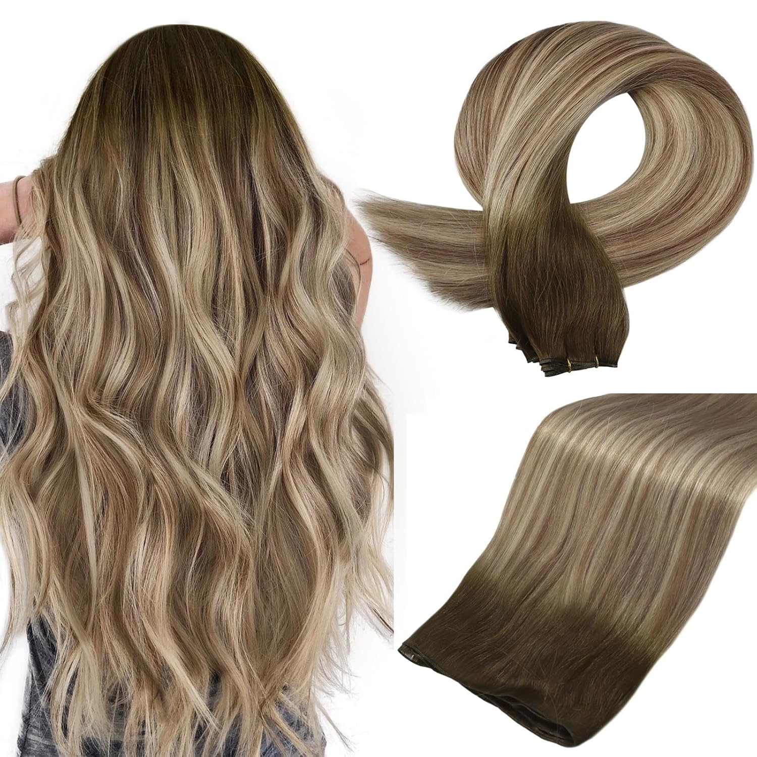 Full Shine 18 Inch Invisible Weft Hair Extensions, Special Human Hair for Women,...