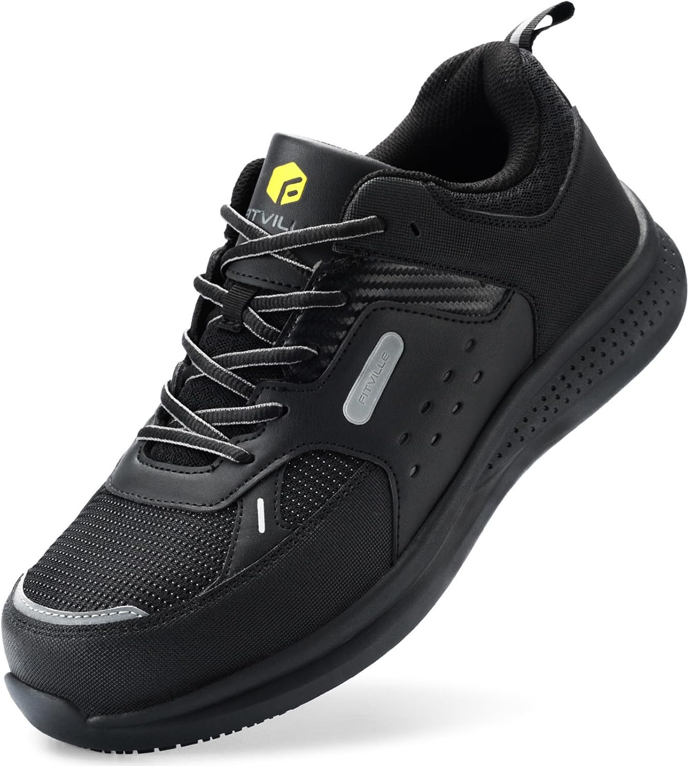 FitVille Extra Wide Steel Toe Shoes, Special Wide Waterproof Leather Shoes for M...