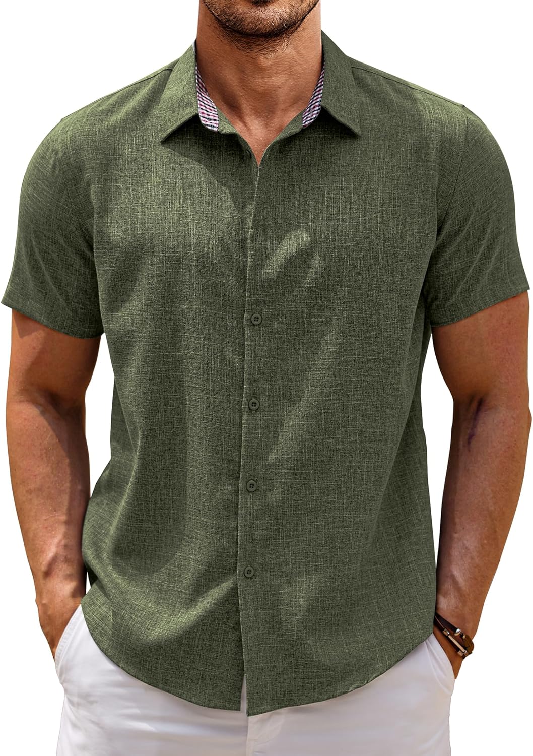 COOFANDY Men's Linen Shirt, Special Short Sleeve Button Down Shirt, Innovative C...