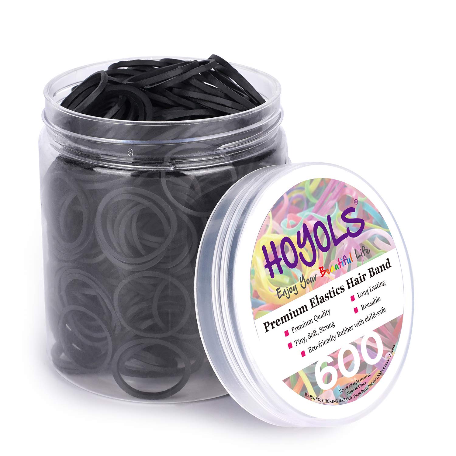 HOYOLS 3/4” Inches Black Hair Rubber Bands, Special Hair Ties Small Elastics Ban...