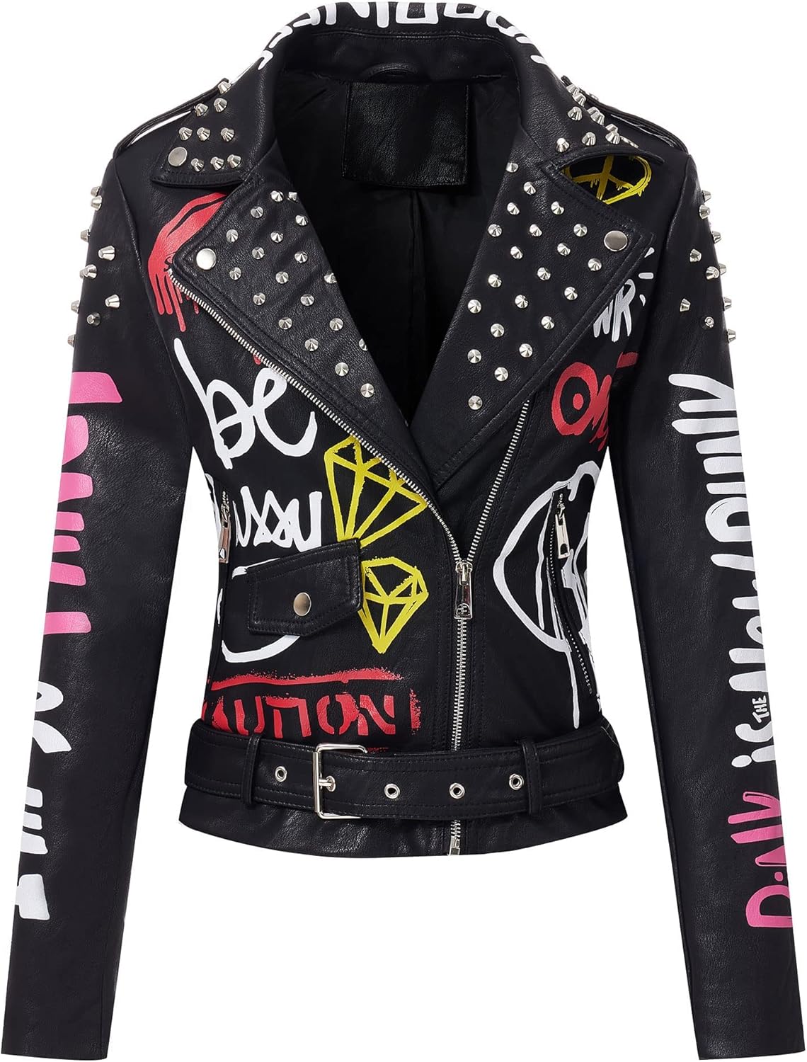 RISISSIDA Women Faux Leather Jacket, Special Studded Rivet Fashion Jacket for Sp...
