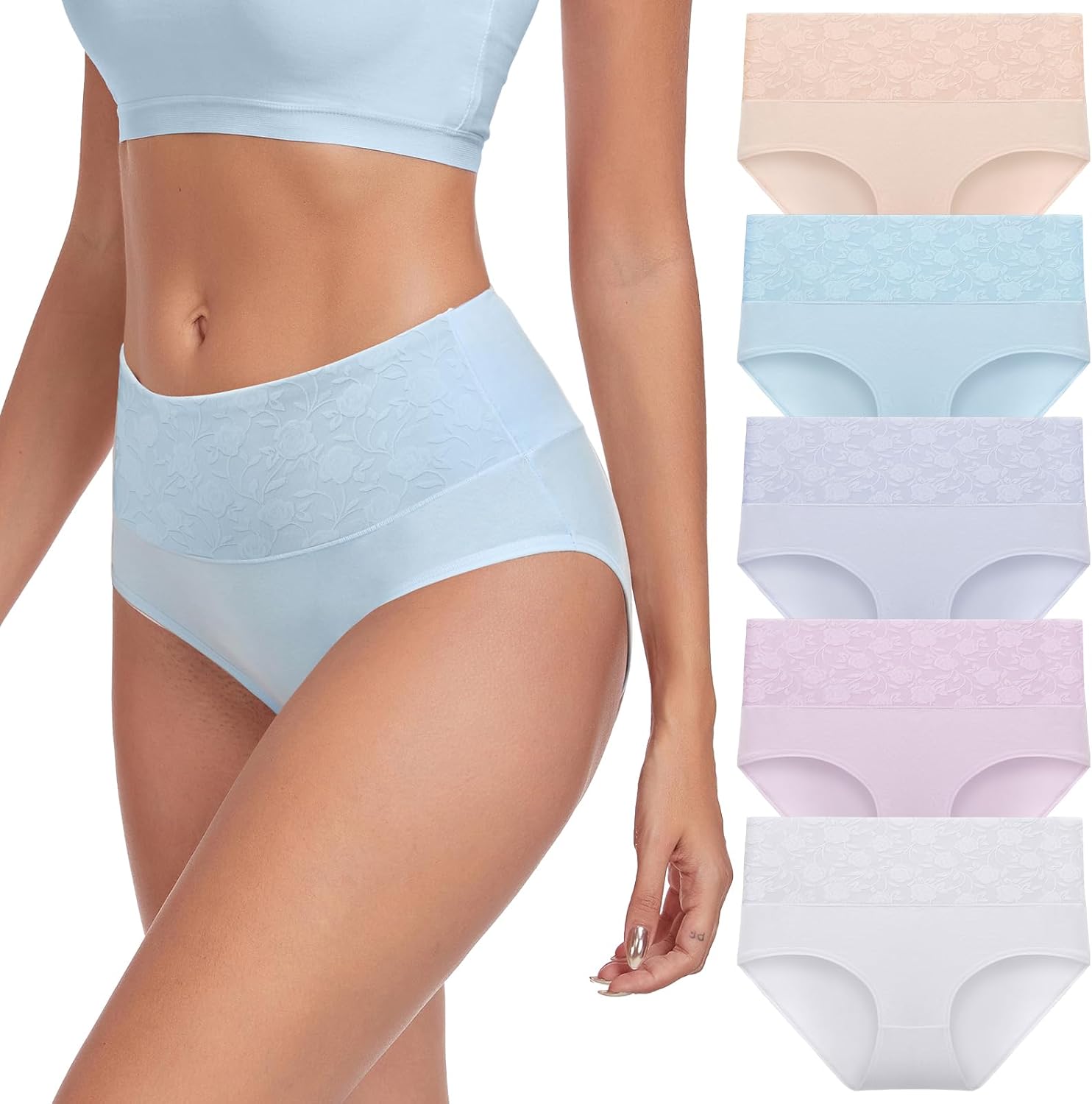 coskefy High Waist Cotton Underwear for Women Full Coverage Panties Floral Print...