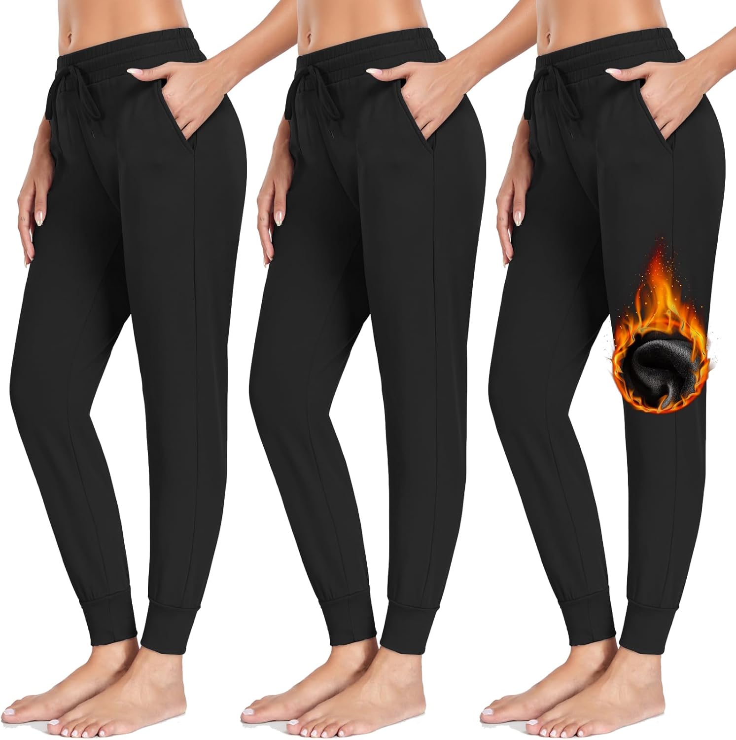 NEW YOUNG 3 Pack Fleece Lined Sweatpants for Women-Womens Joggers Pants with Poc...