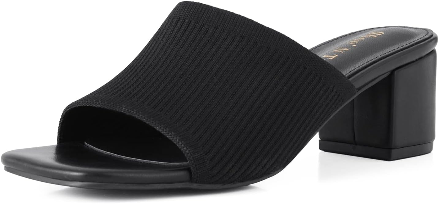 Shoe'N Tale Heeled Sandals For Women Square Open Toe Heeled Mules Chunky Block L...