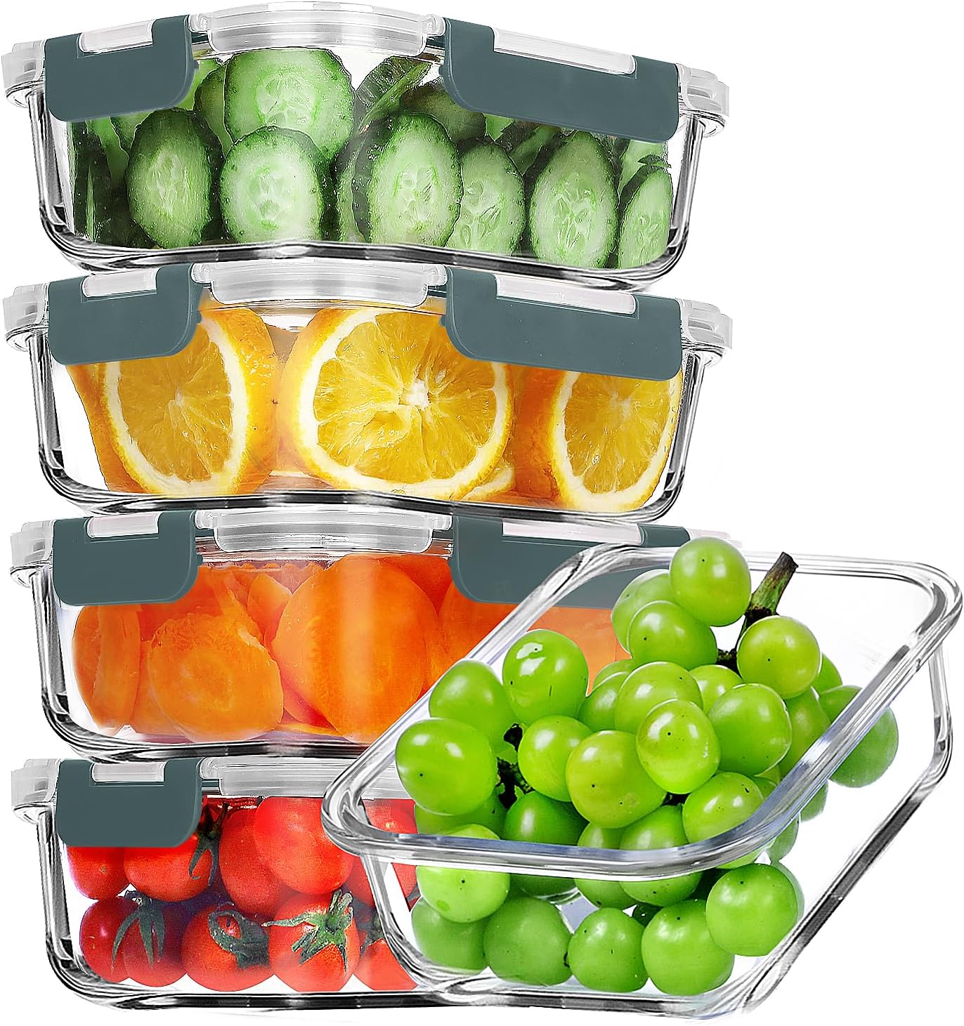 VERONES 5 Pack 36 OZ Glass Meal Prep Containers, Airtight Glass Lunch Containers...