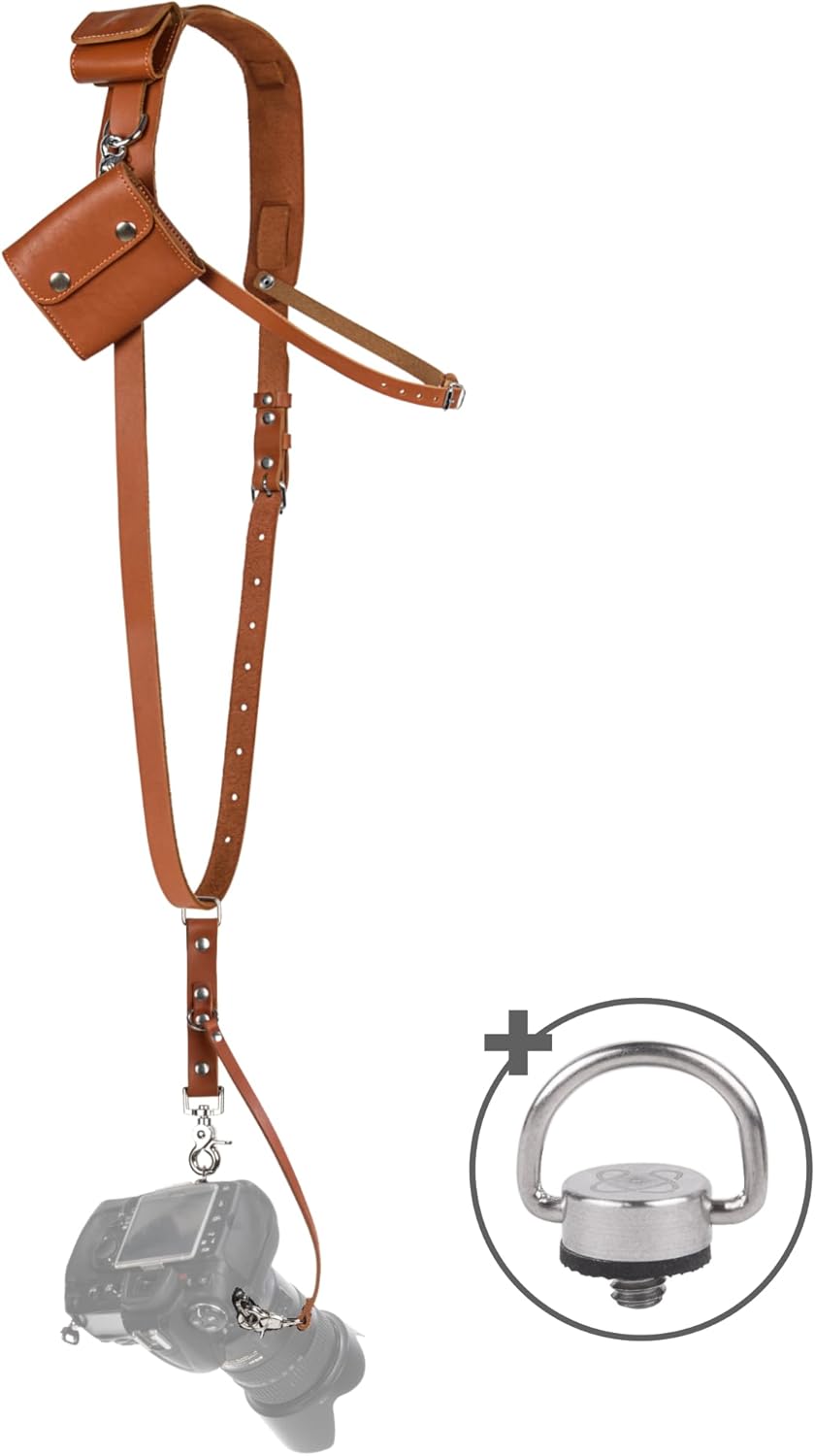 Leather Camera Strap for One Camera - Professional Single Leather Camera Harness...