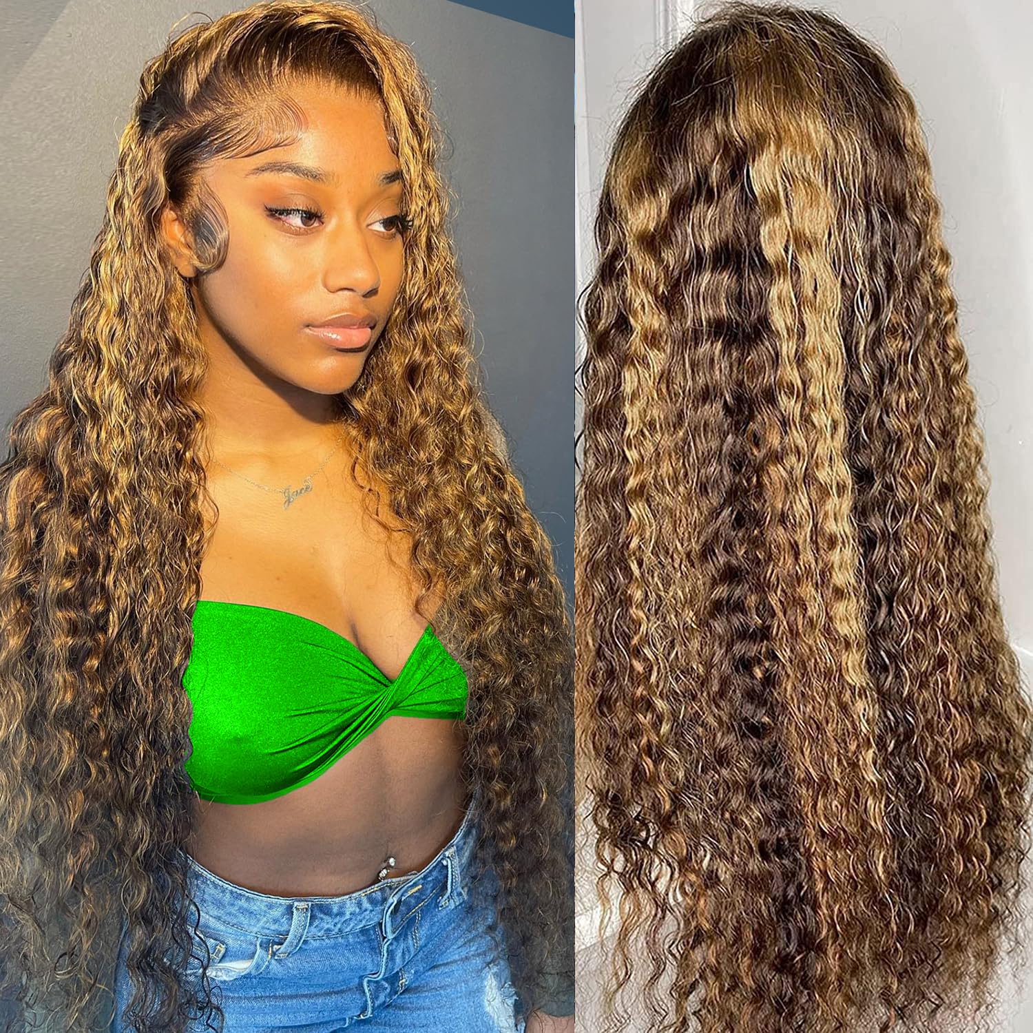 Highlight Ombre Lace Front Wig Human Hair 13X4 Deep Wave Honey Blonde Glueless P...