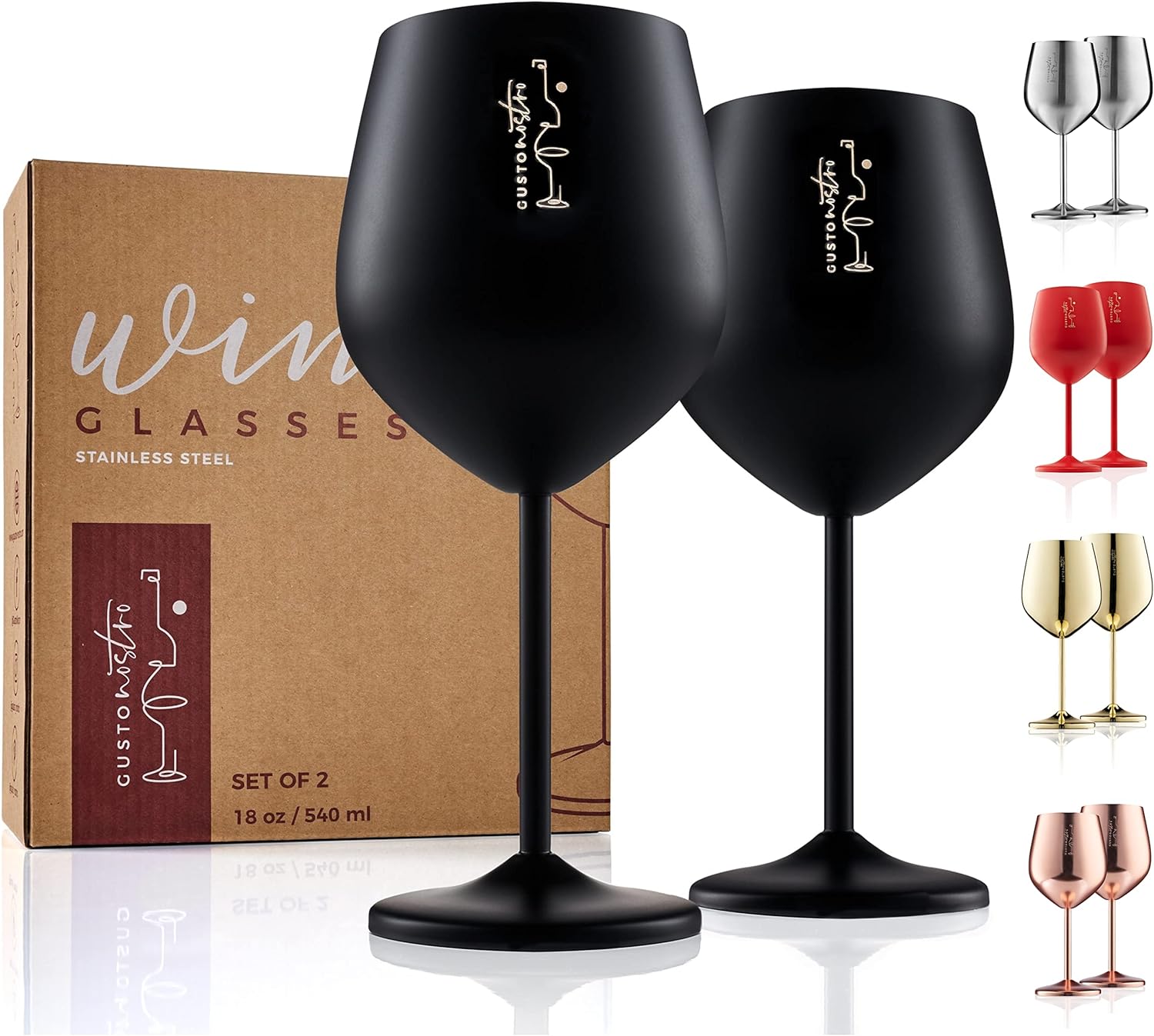 Gusto Nostro Stainless Steel Wine Glass, Special Unbreakable Black Wine Glasses...